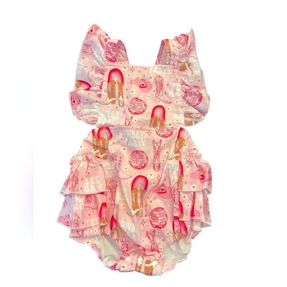 SHEIN Kids Pink Cowboy Party Ruffle Romper Girls NWT Size 12-18 Months 6 0467 - Picture 6 of 6